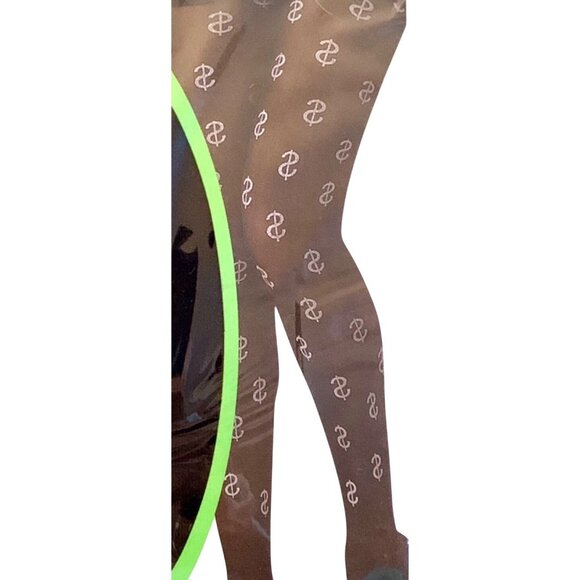 Ladies Dollar Sign Tights One Size Black Silver Sexy Stockings Costume Cosplay - Picture 1 of 8